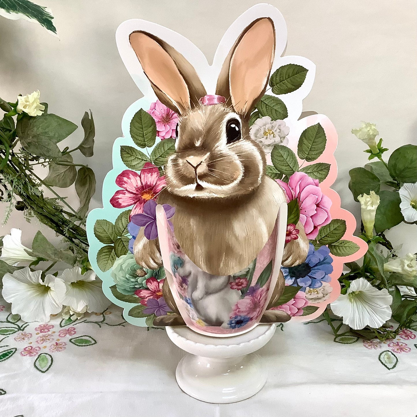 Mug porcelaine rose lapin ht 10 cm