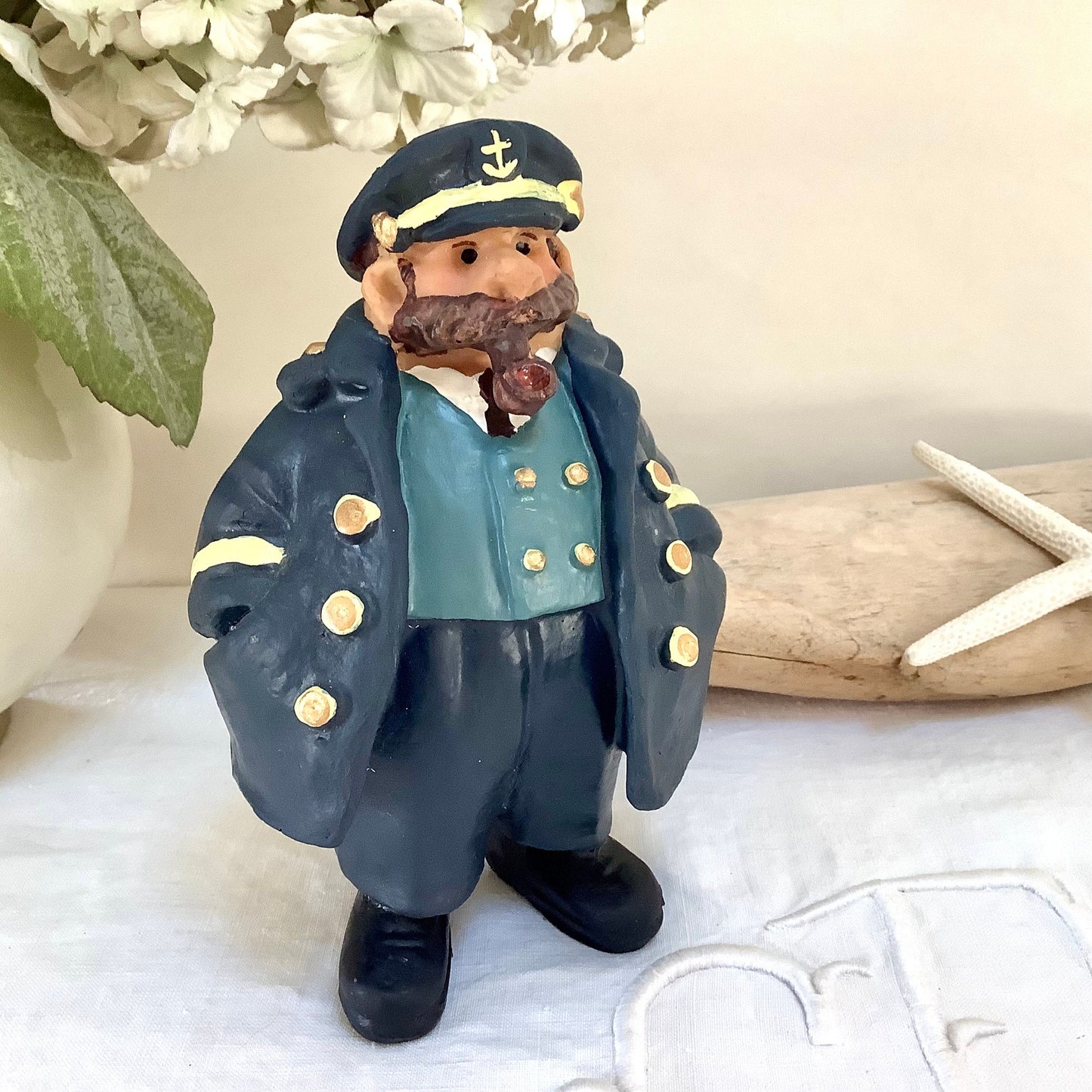 Figurine capitaine de marine bleu résine décoration marine ht 15 cm