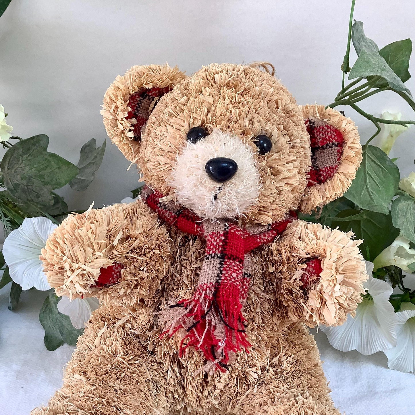Ours ourson paille écharpe rouge vintage ht 19 cm