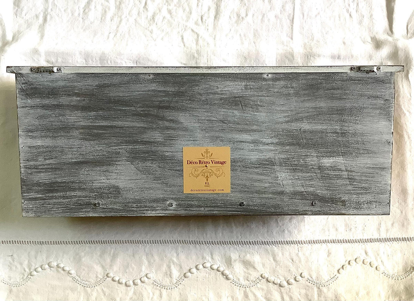 Étagère murale bois patiné 2 tiroirs 4 accroches ht 21 cm