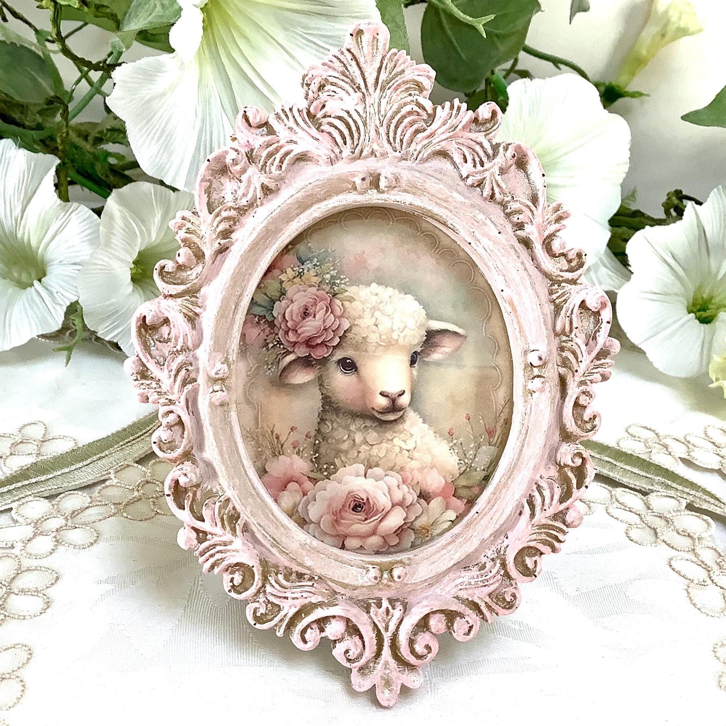 Cadre miniature baroque patiné rose 12 cm x 9 cm modèle B