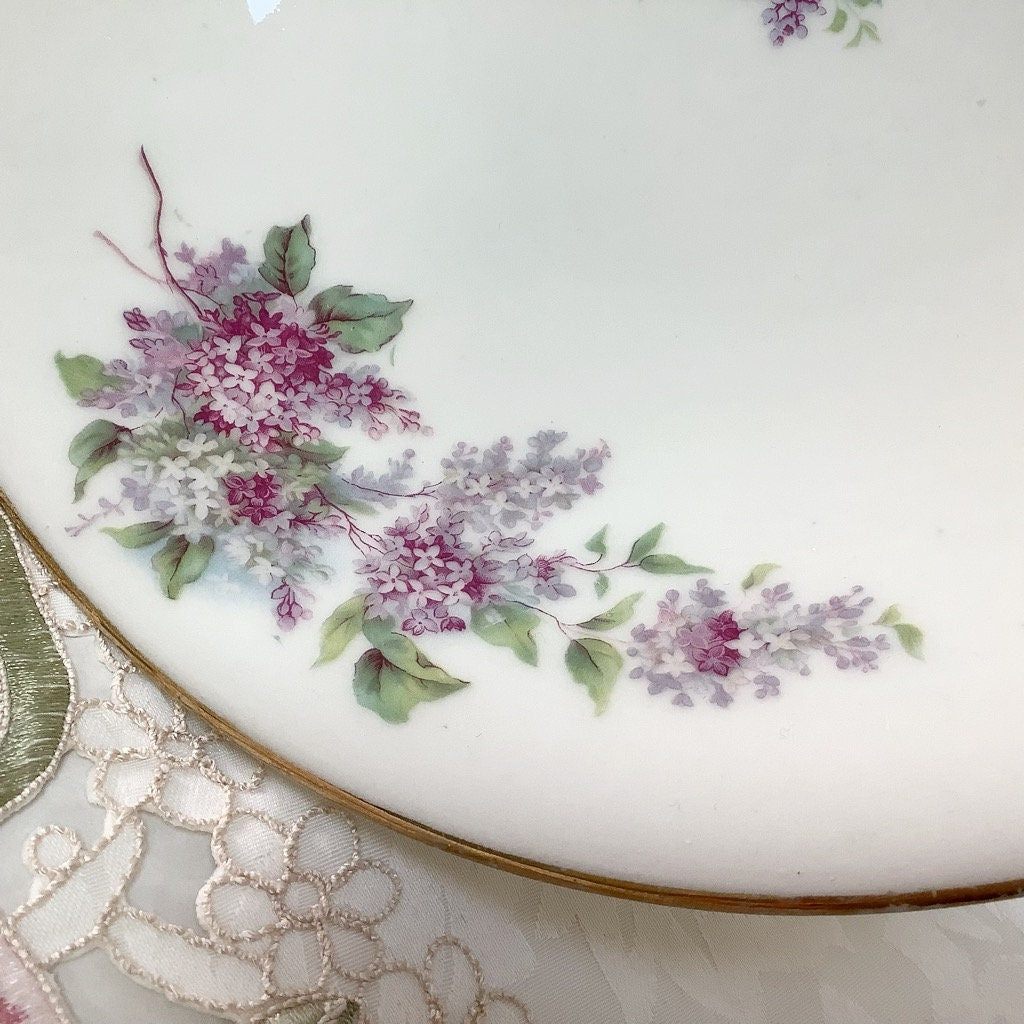 Plat serviteur piédouche porcelaine coupe à fruits lilas vintage