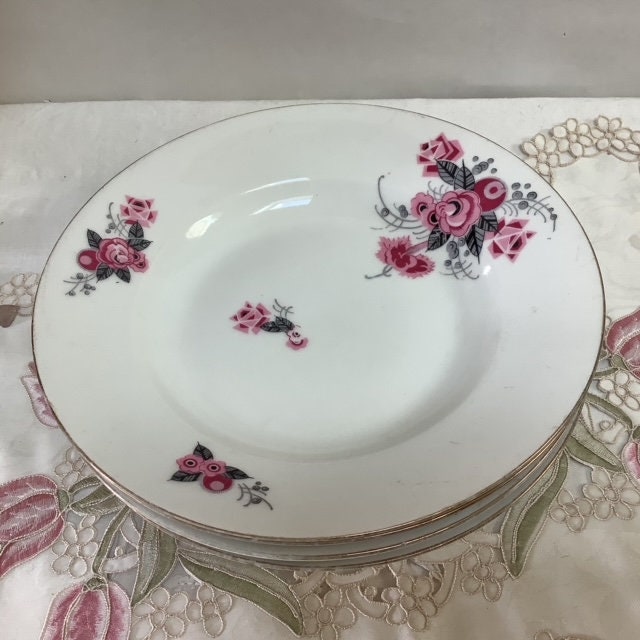 Assiettes creuses vintage porcelaine art déco roses AV