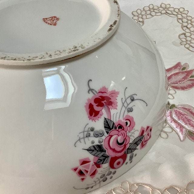 Saladier vintage porcelaine art déco roses AV