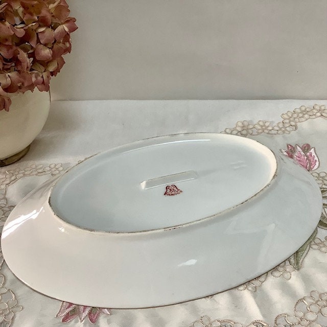 Plat ovale vintage porcelaine art déco roses AV