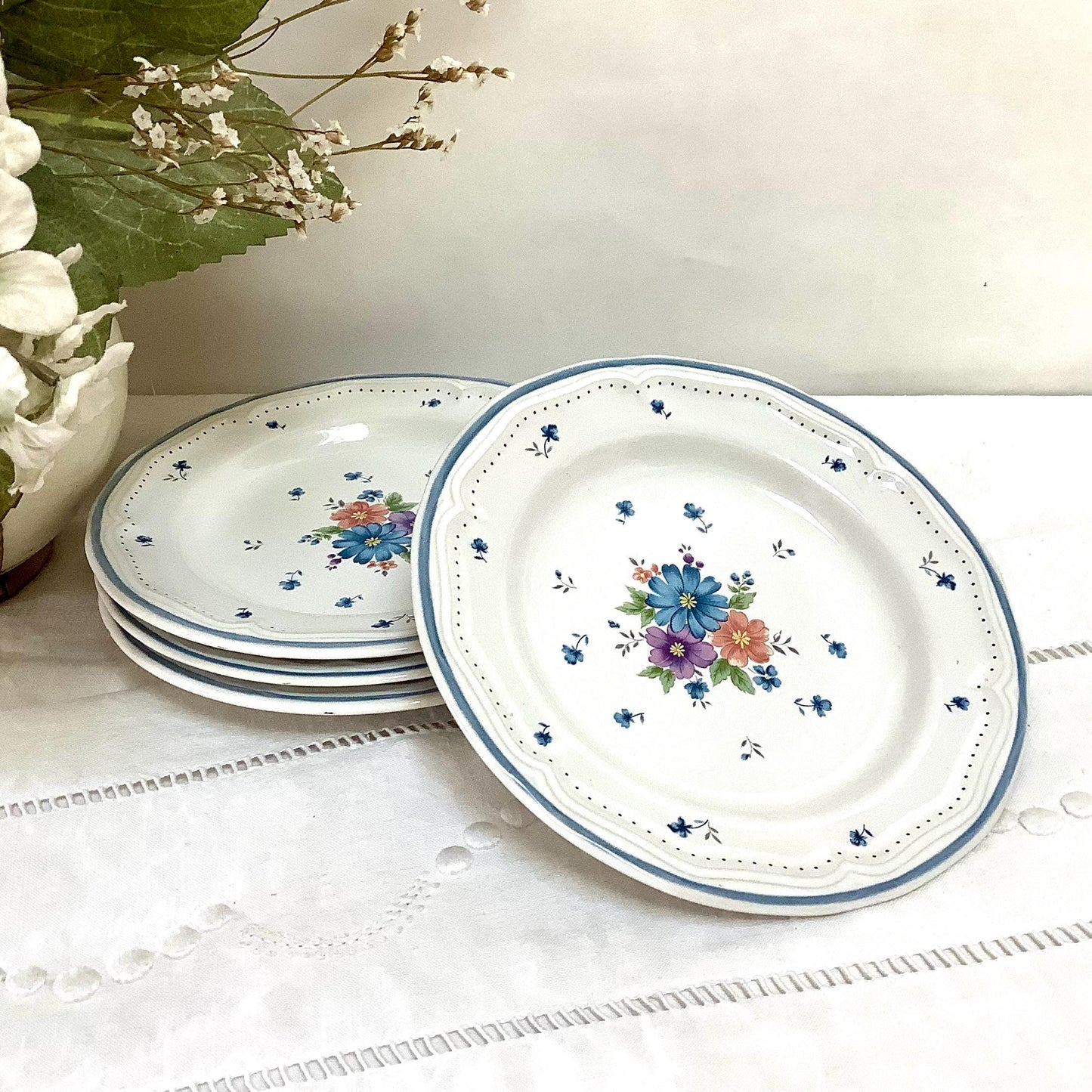 Assiettes à dessert x 4 vintage 80 provincial bouquet grès émaillé