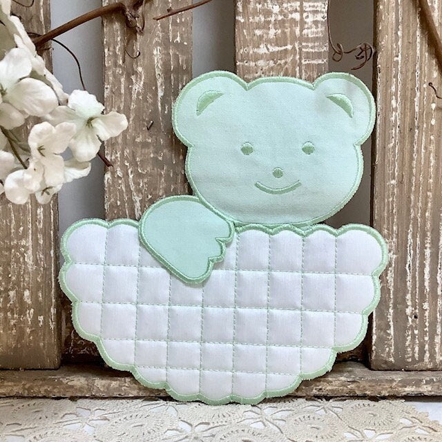 Écussons à coudre oursons vert nuage vintage ht 18 cm