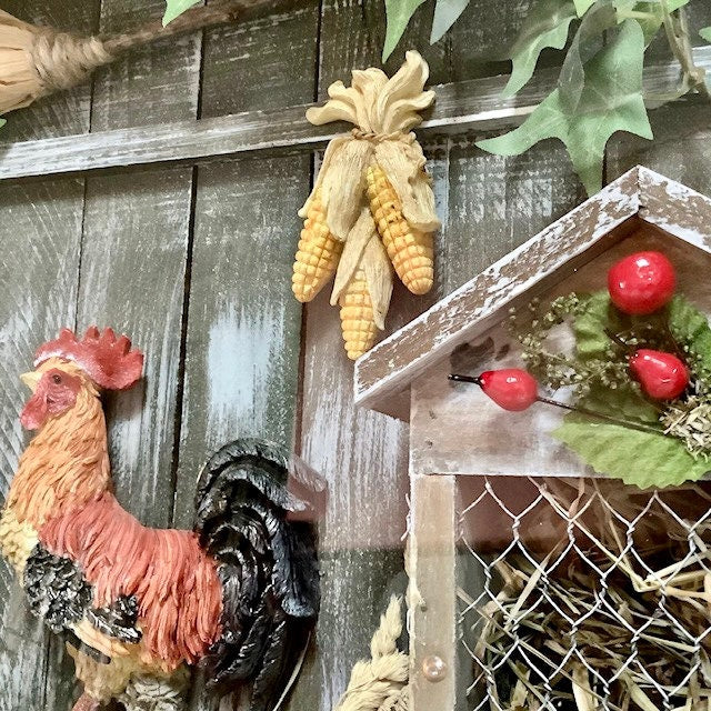 Cadre vitrine miniature poulailler coq vintage