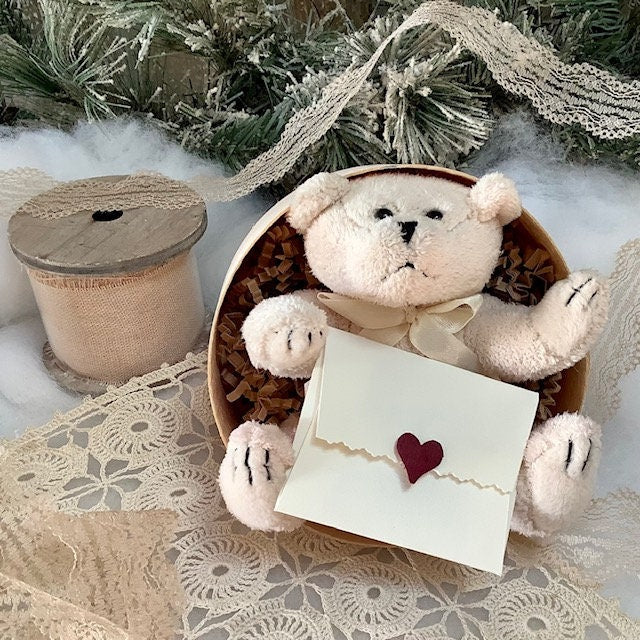 Mini ours en peluche blanc rose ht 10 cm vintage