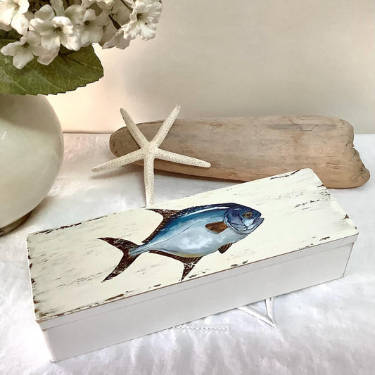 Boîte bois poisson modèle B décoration marine  22 x 7