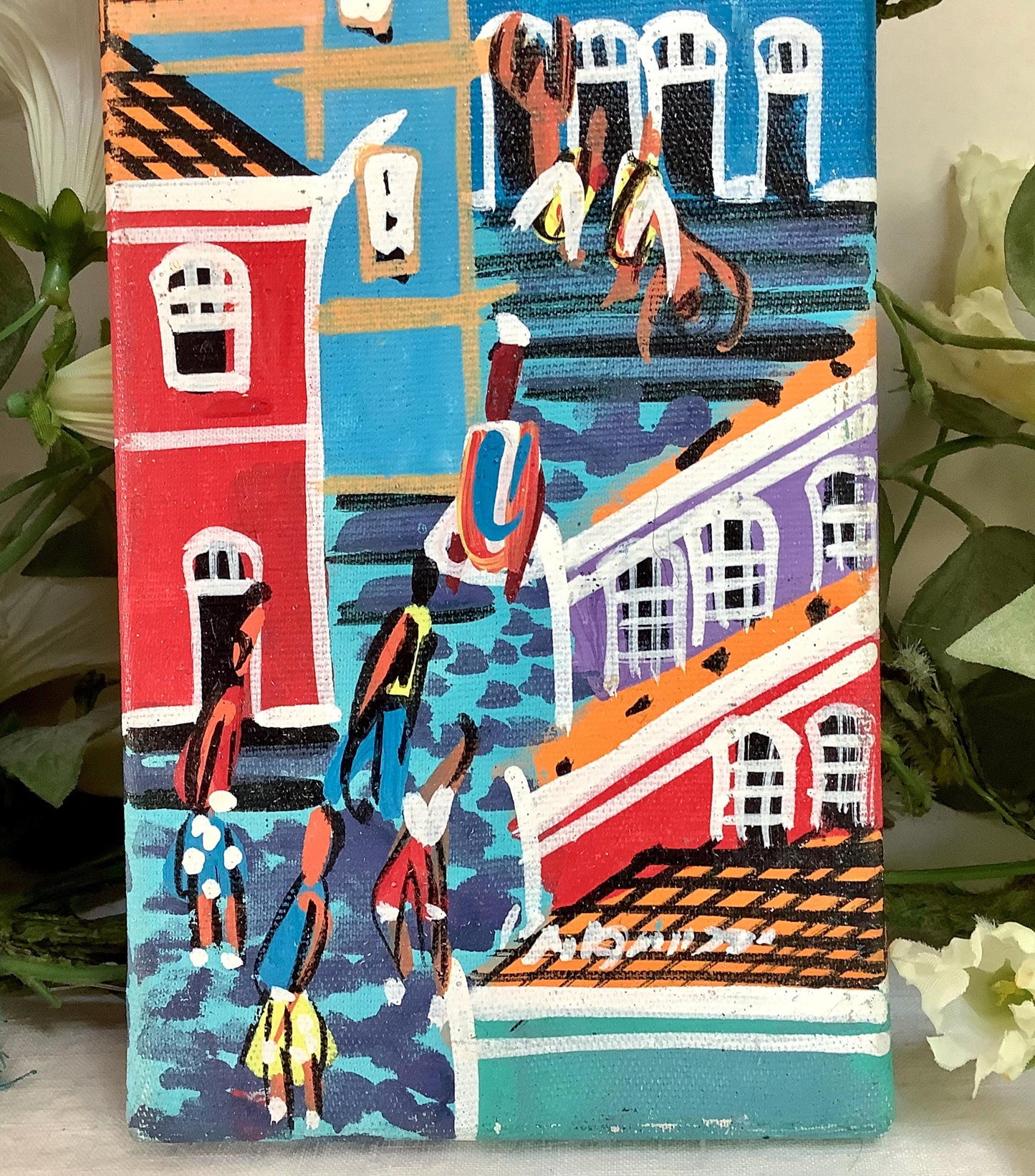 Tableau art naïf art populaire Brésil peinture originale 10 x 40