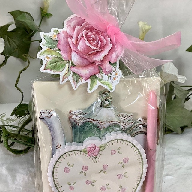 Cartes enveloppes bloc notes vintage royal garden théière cœur