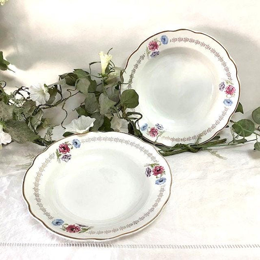 Assiettes creuses faïence fleur Vercor bagatelle vintage