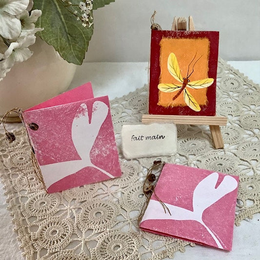 Petites cartes rose libellule x 3 papier artisanal bruit de cadre
