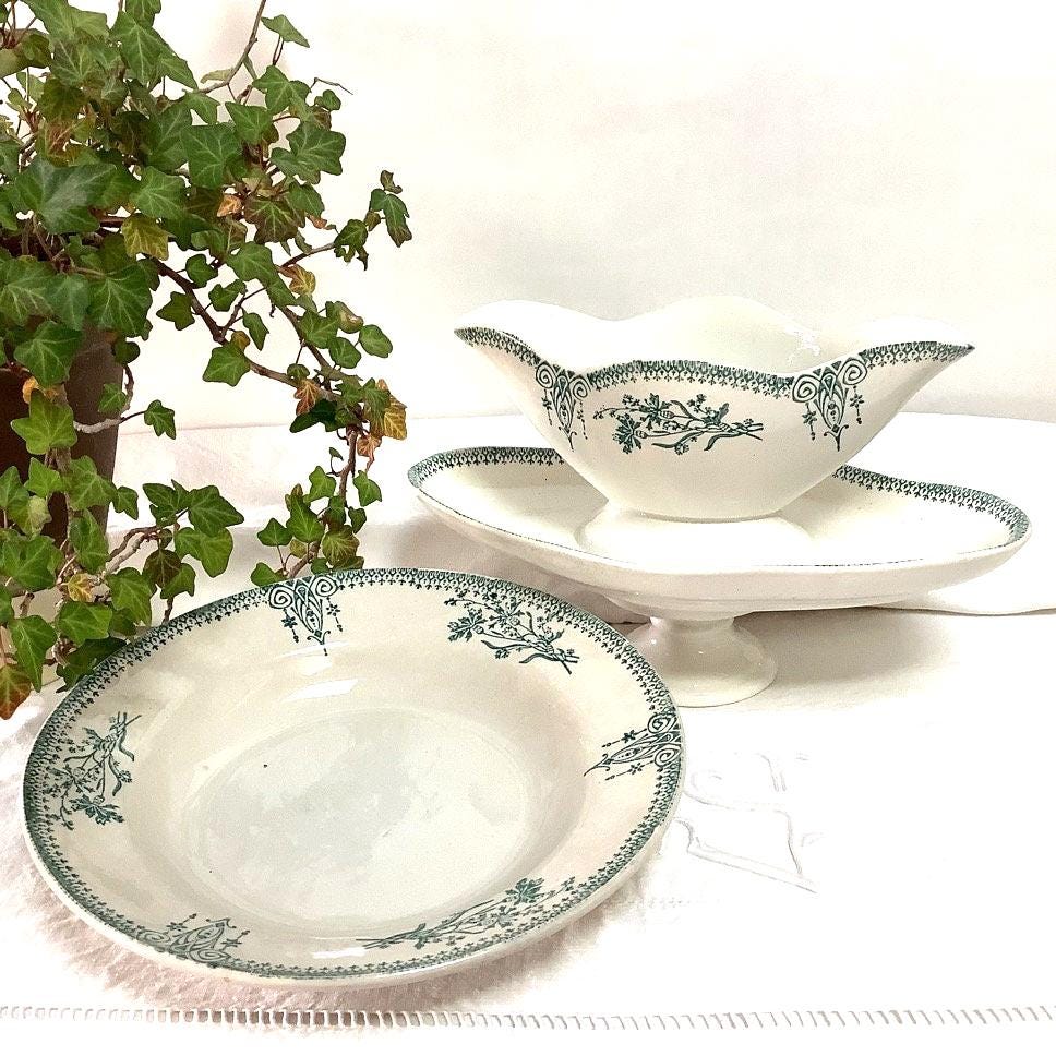 Saucière et assiette creuse faïence vintage  Saint Amand 