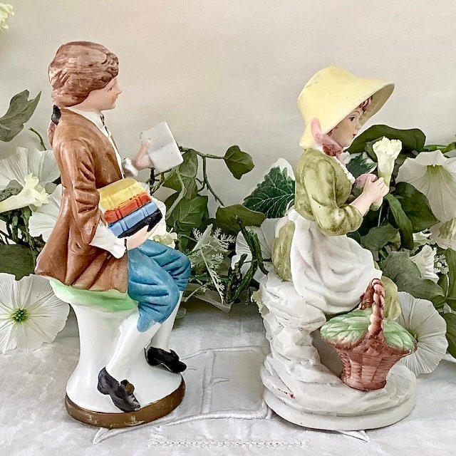 Figurines porcelaine couple fille garçon ht 18 cm vintage
