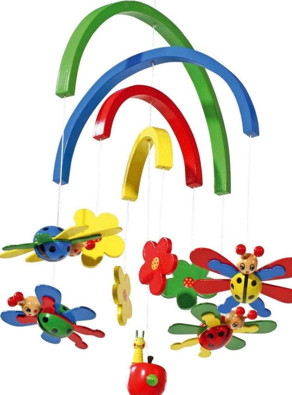 Jeu mobile bois coccinelles et fleurs ht 37 cm