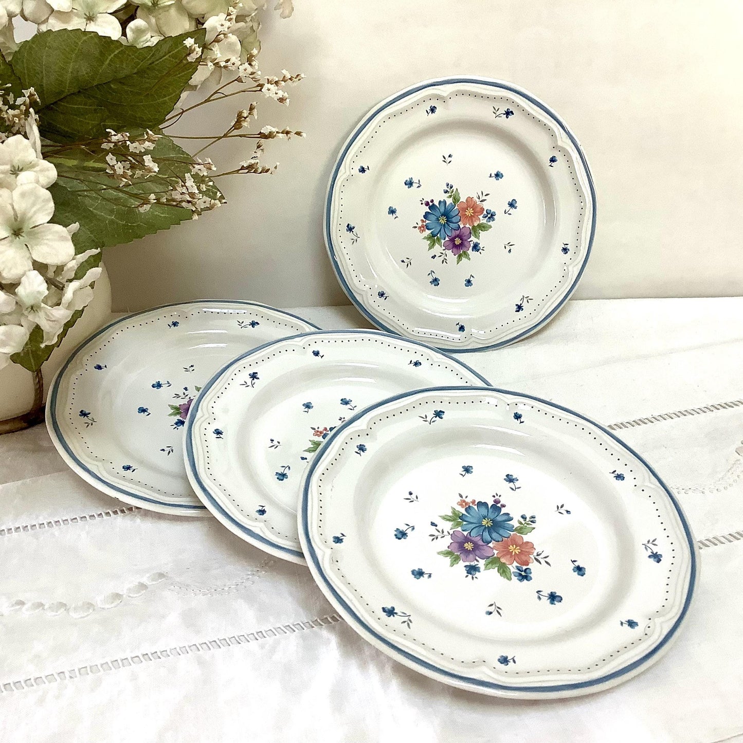 Assiettes à dessert x 4 vintage 80 provincial bouquet grès émaillé