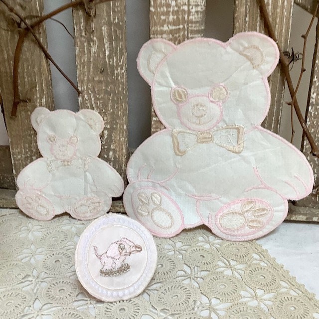 Écussons à coudre oursons éléphant rose vintage