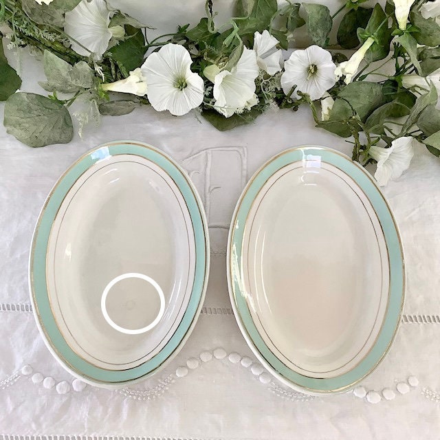 Saucière raviers petites assiettes vert et blanc vintage