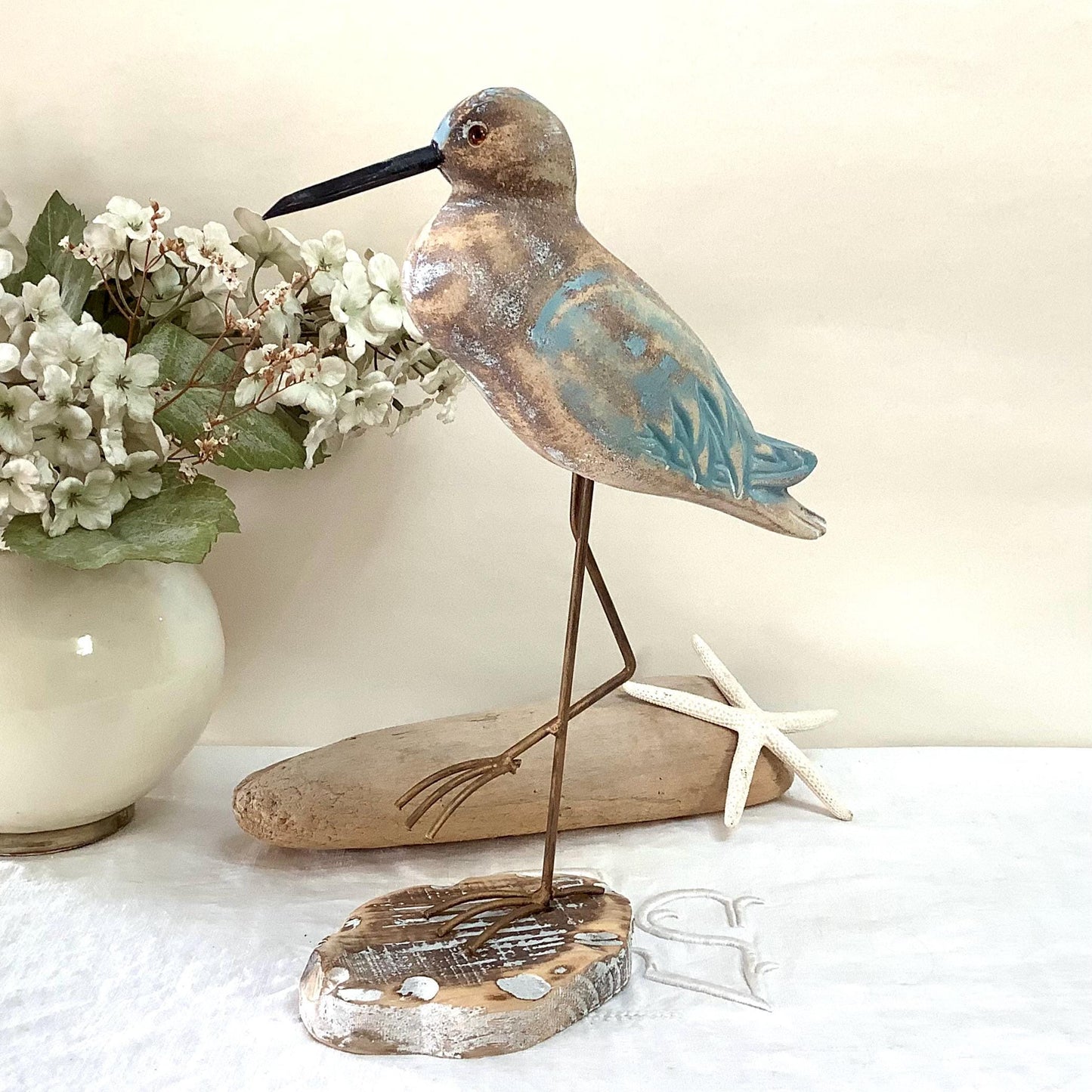 Oiseau marin bois courlis décoration marine petit modèle ht 28 cm