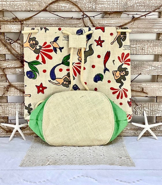 Sac de plage imperméable toile de jute beige sirène ht 40 cm