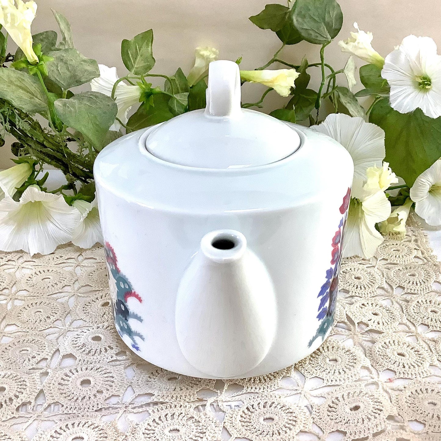 Cafetière théière pot à lait porcelaine blanche cheval création alpac vintage