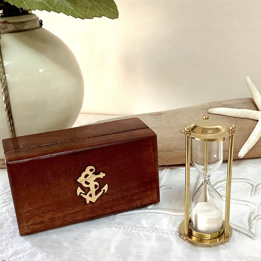 Sablier laiton verre vintage boîte bois palissandre ht 7.5 cm