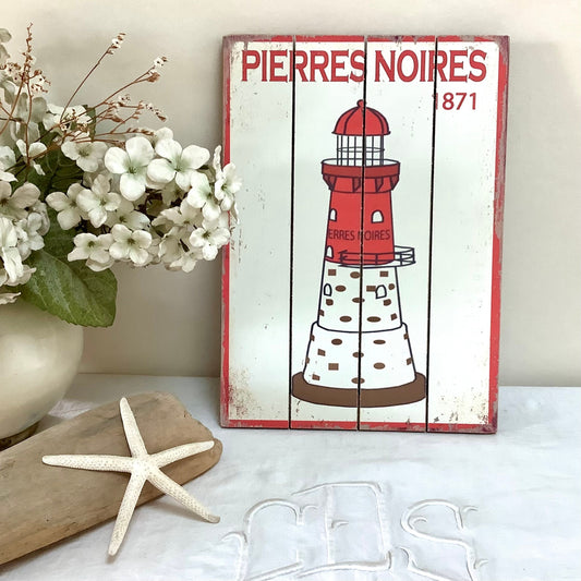 Plaque décorative bois phare Pierres Noires  décoration marine 21 x 29