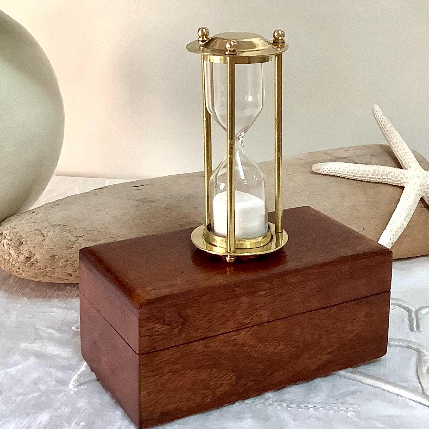 Sablier laiton verre vintage boîte bois palissandre ht 7.5 cm