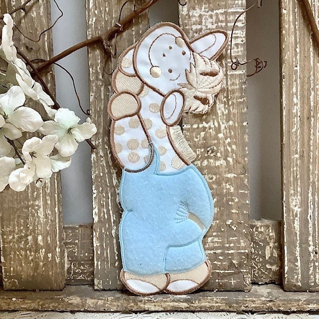 Écusson à coudre girafe bleu vintage ht 20 cm