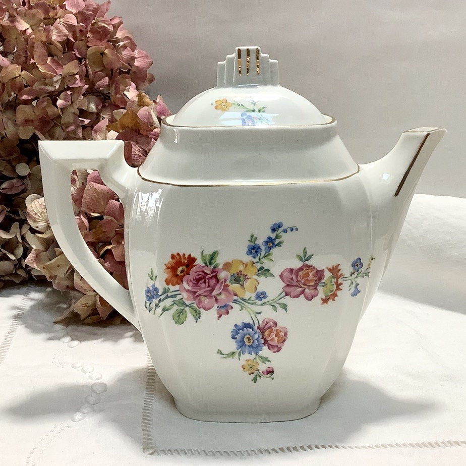 Cafetière théière pot à lait verseuse porcelaine fleurs M&S vintage