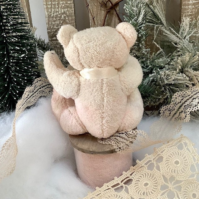 Mini ours en peluche blanc rose ht 10 cm vintage