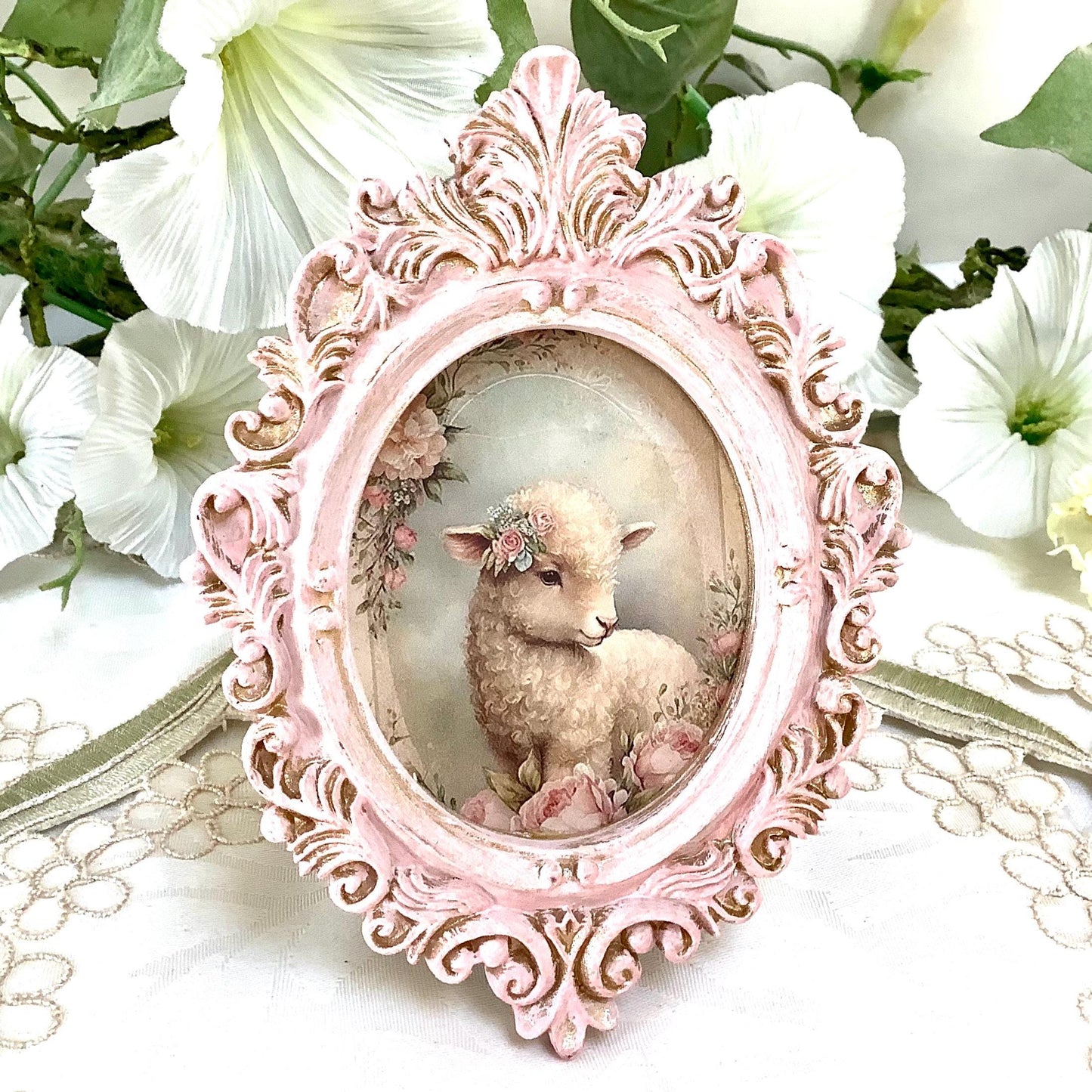 Cadre miniature baroque patiné rose 12 cm x 9 cm modèle C