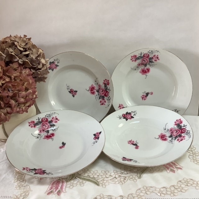 Assiettes creuses vintage porcelaine art déco roses AV