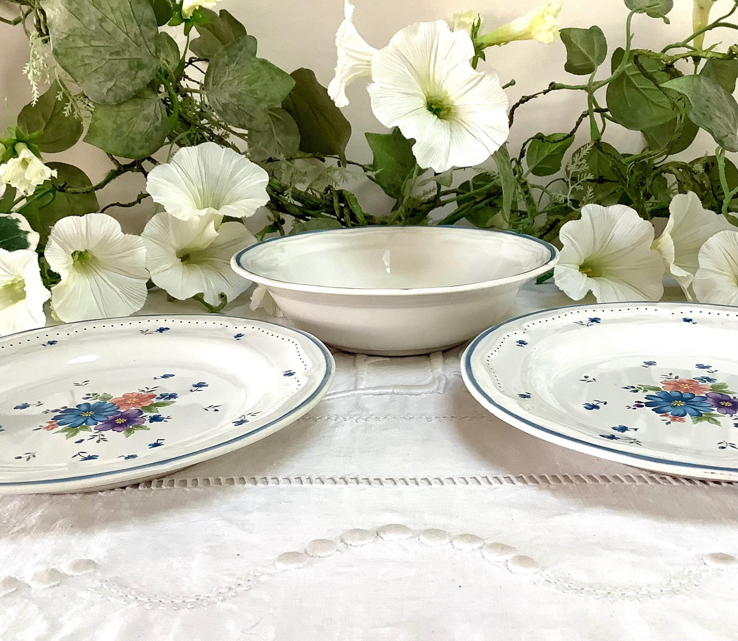 Assiettes à desserts  coupelle vintage 80 provincial bouquet grès émaillé