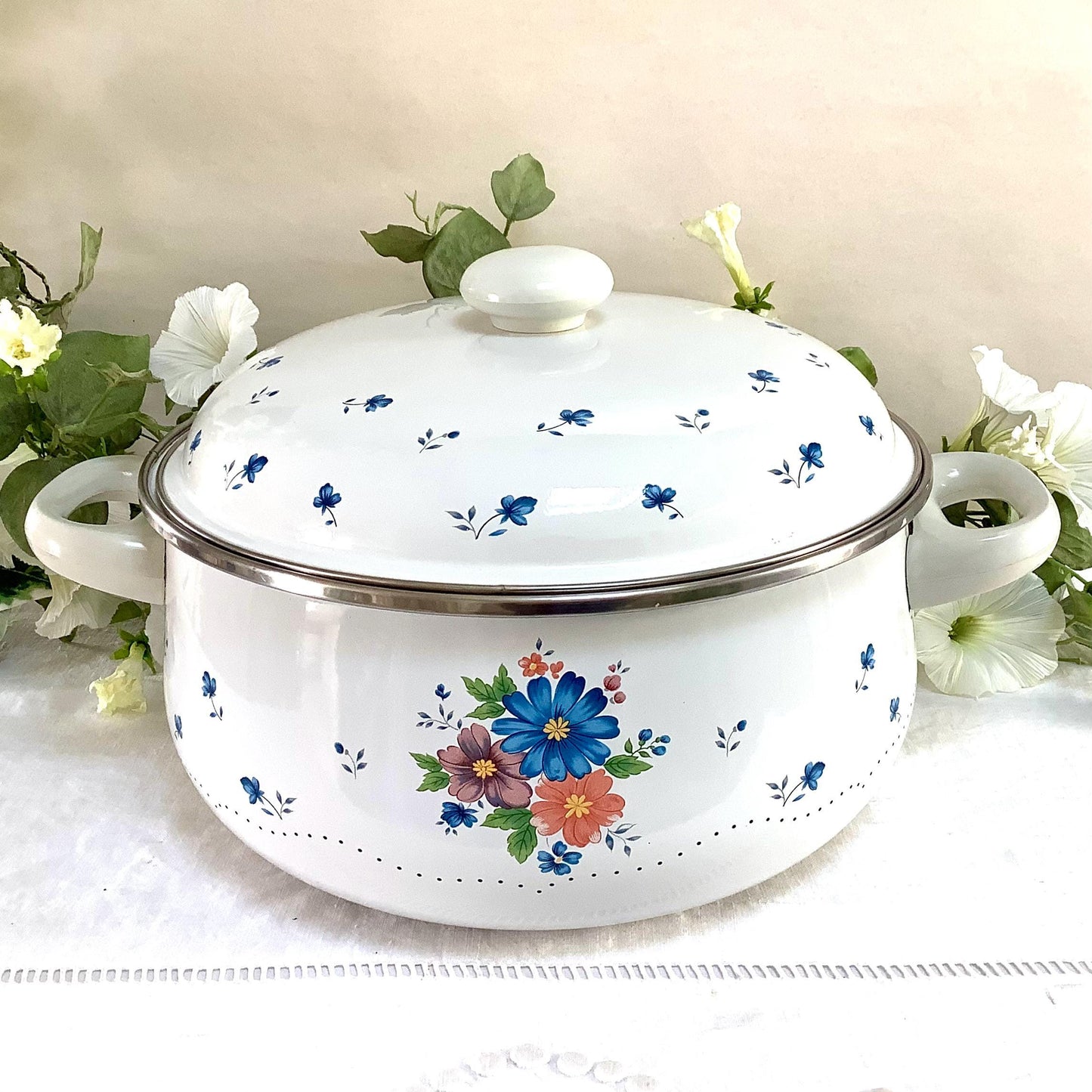 Cocotte émaillée faitout provincial bouquet vintage 80 modèle C