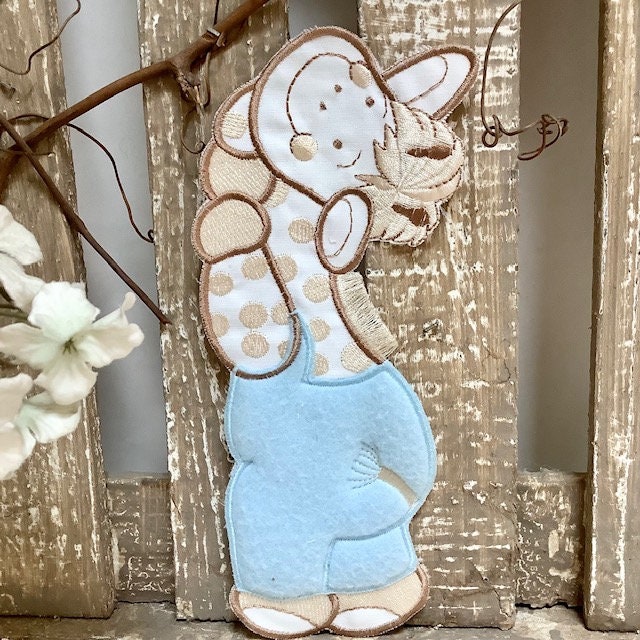 Écusson à coudre girafe bleu vintage ht 20 cm