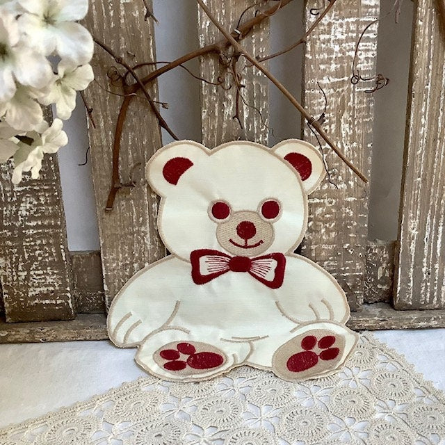 Écusson à coudre ourson bordeaux vintage ht 19 cm