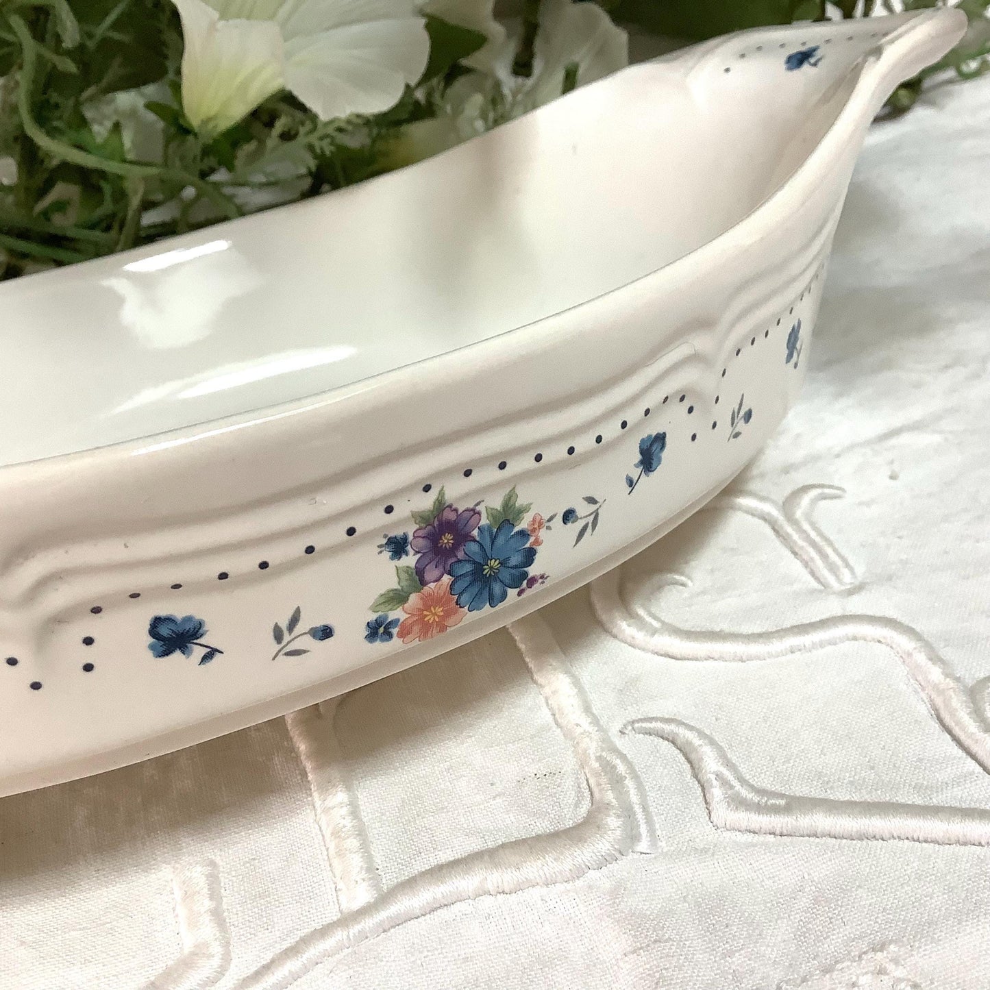 Plat à gratin  provincial bouquet grès  émaillé vintage 80