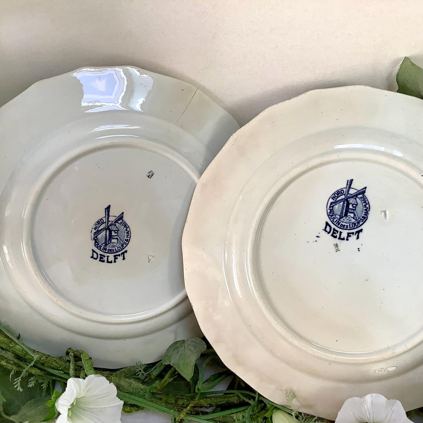 Assiettes à dessert faïence moulin des loups et hamage Delft