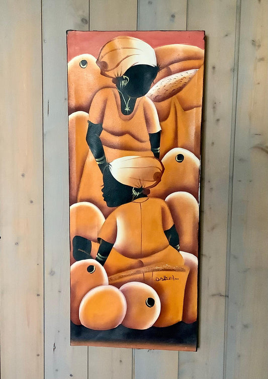 Tableau art naïf art populaire République dominicaine peinture originale 75 x 31