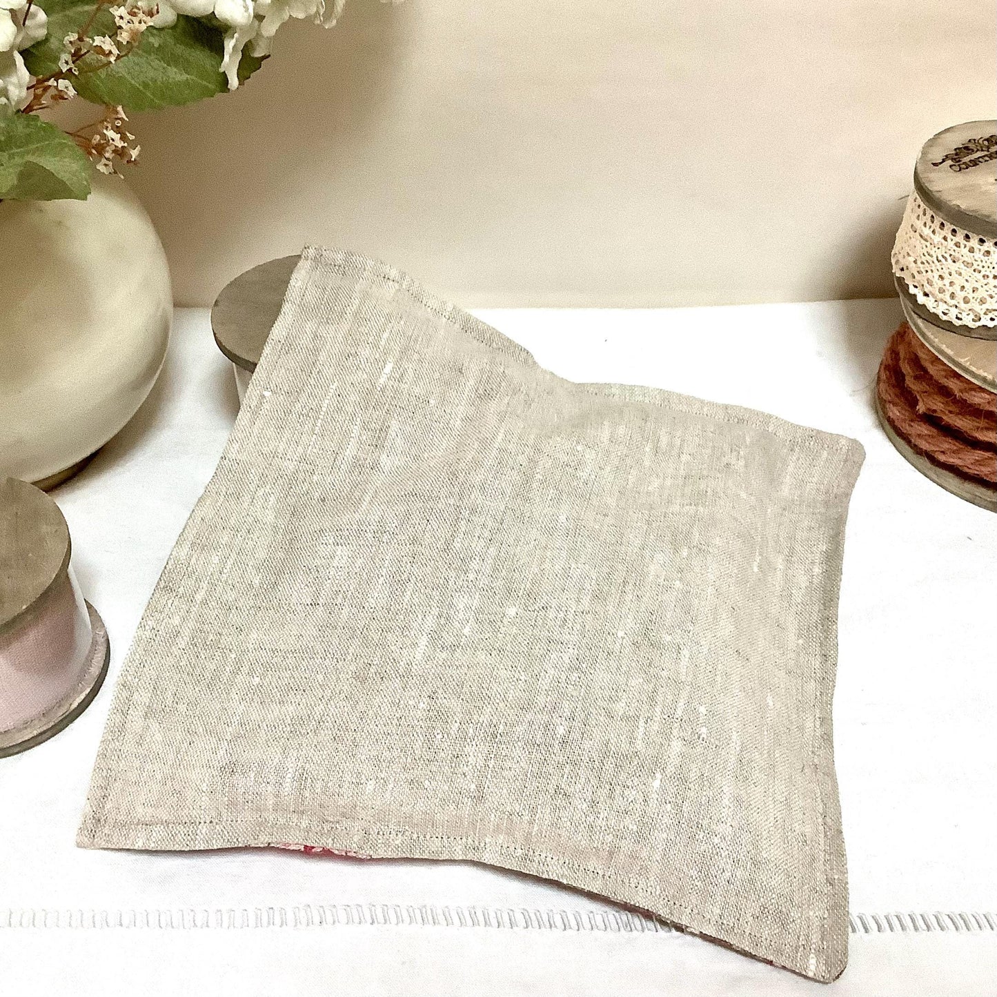 Bouillotte sèche coussin noyaux de cerises lin grandes roses