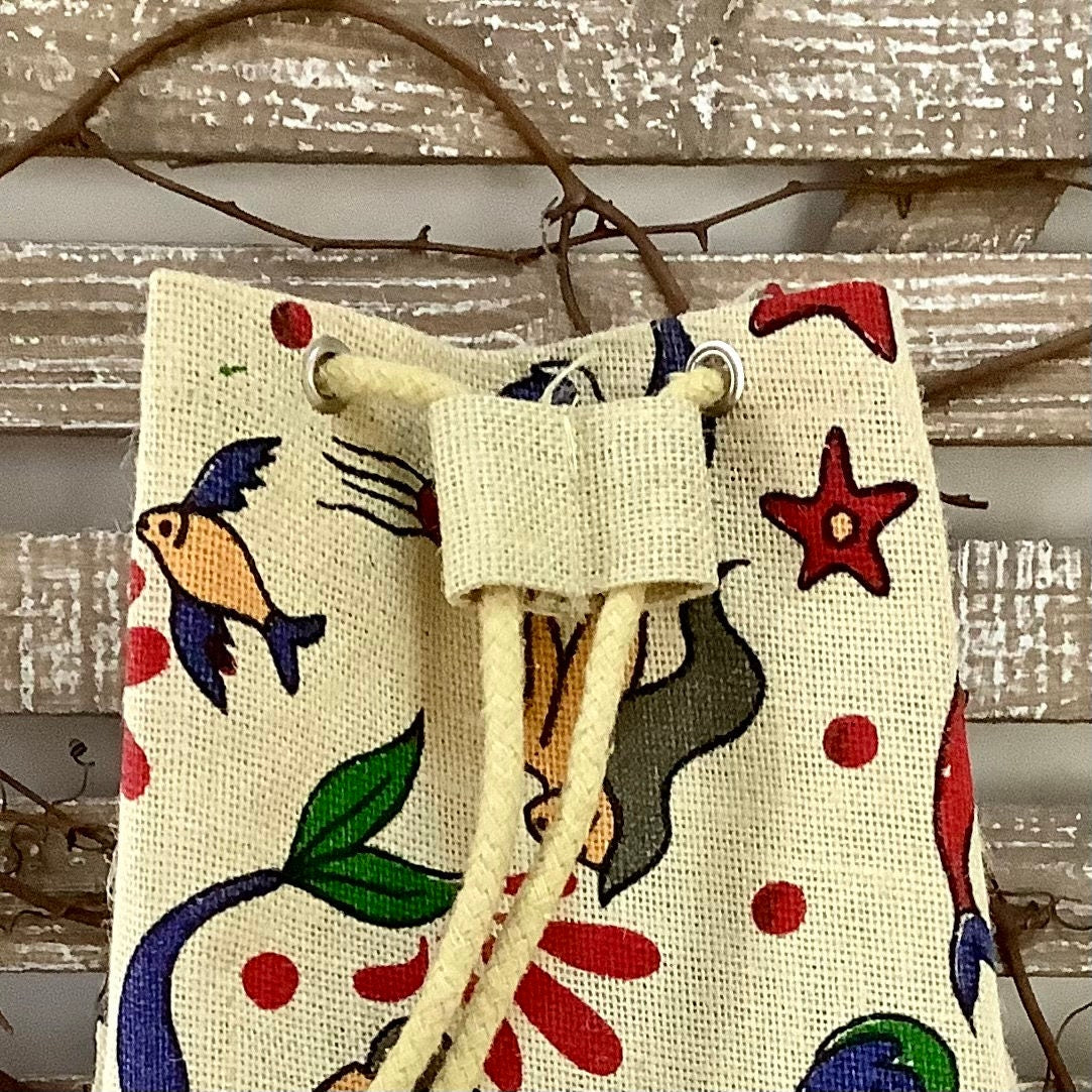 Sac de plage imperméable toile de jute beige sirène ht 40 cm