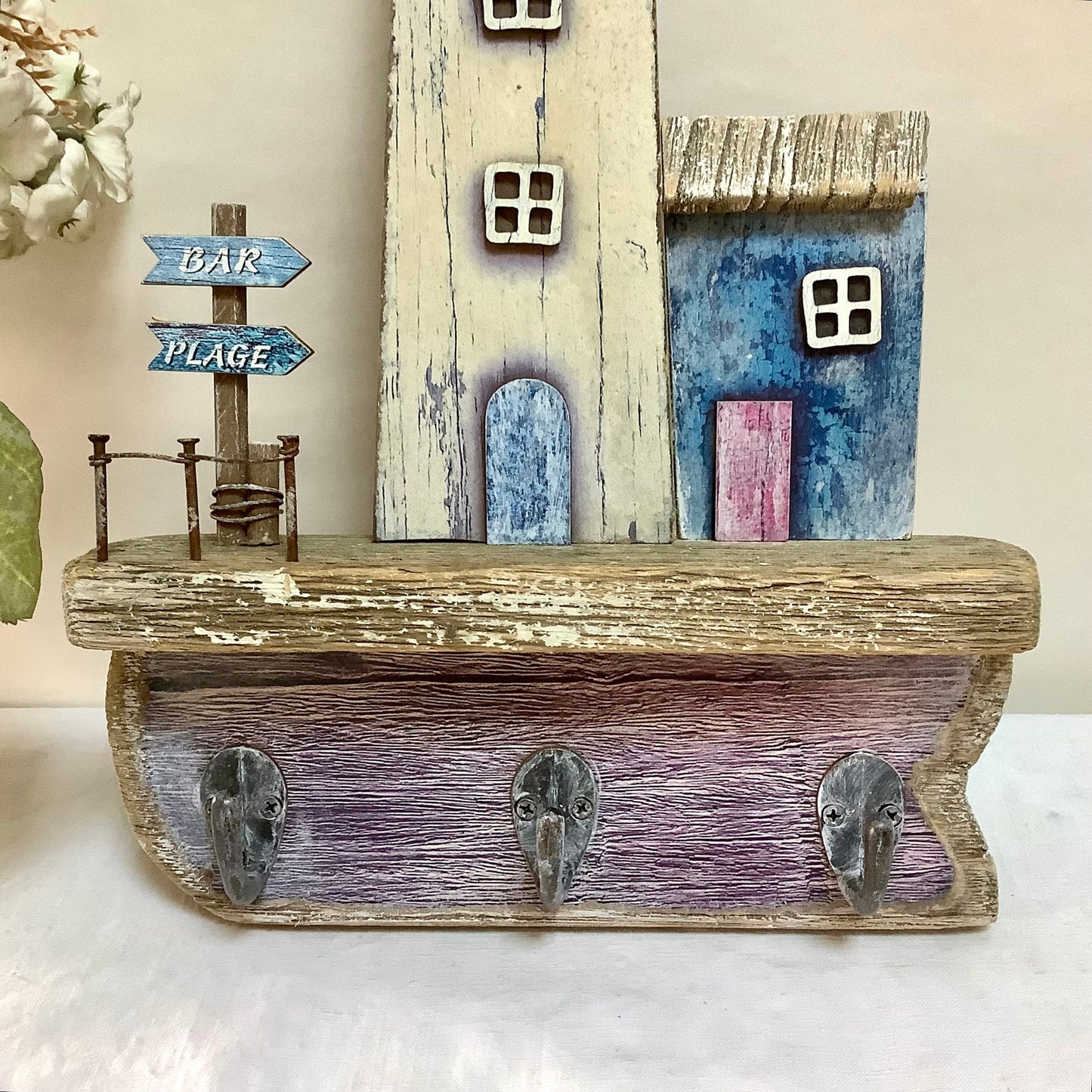 Accroche torchons phare marin bois flotté vintage ht 32.5 cm