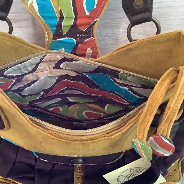  Intérieur sac besace Colorique toile beige, deux poches latérales dont une zippée