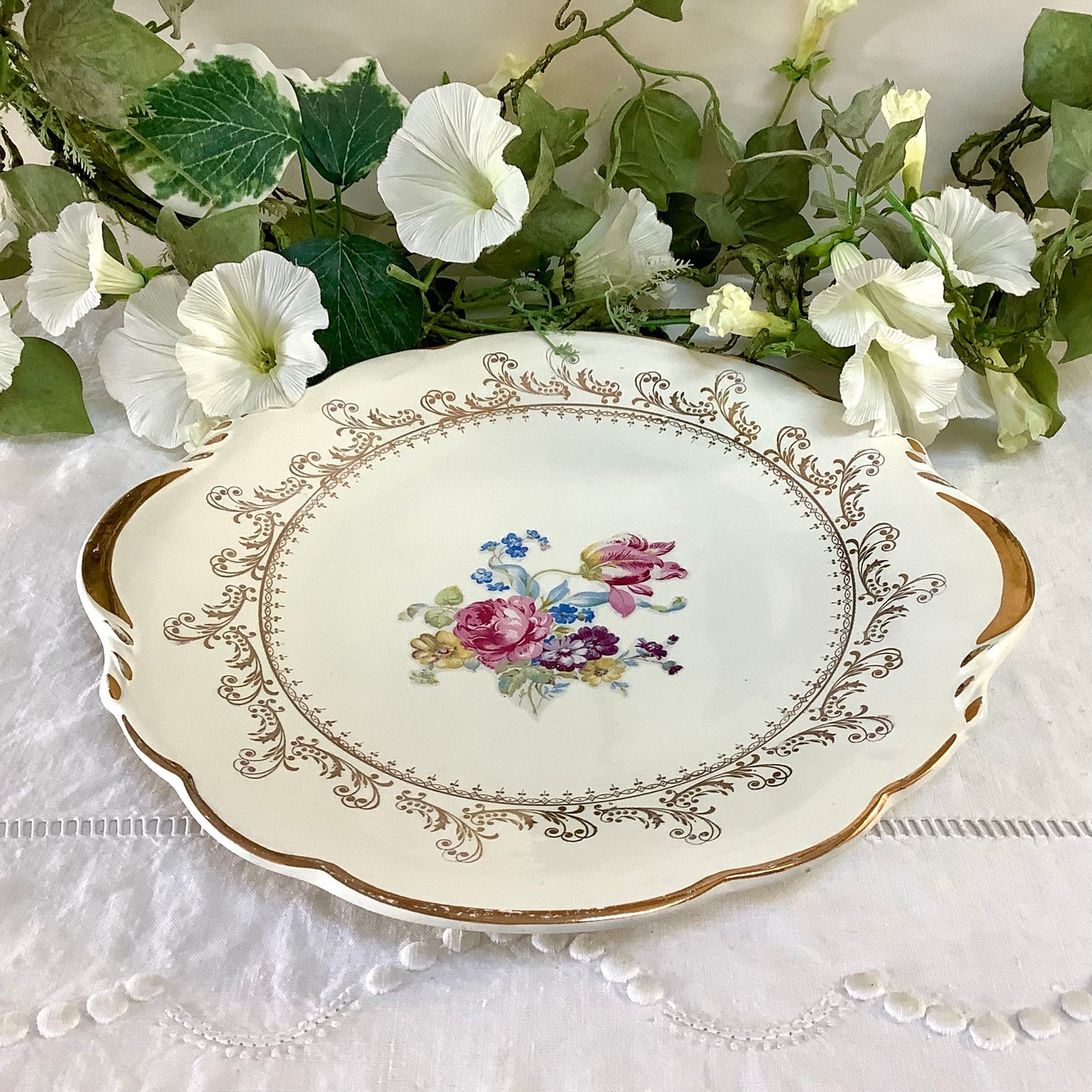 Plat à tarte gâteau Digoin et Sarreguemines arabesques vintage