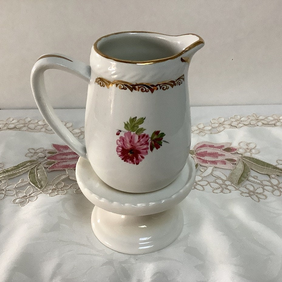 Saucière et pot à lait céramique craquelée L’Amandinoise vintage