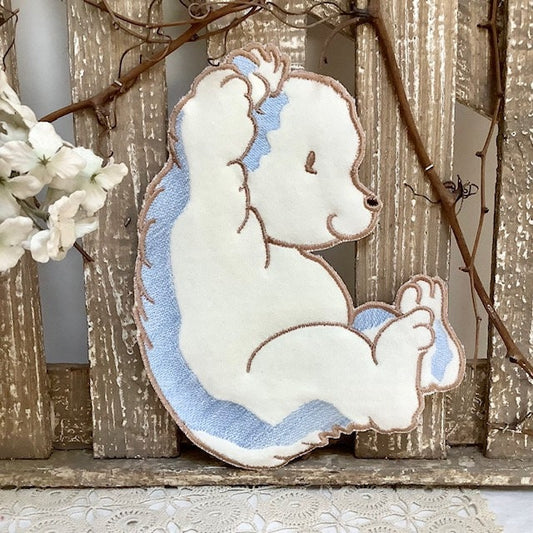 Écusson à coudre grand hérisson bleu vintage ht 22 cm