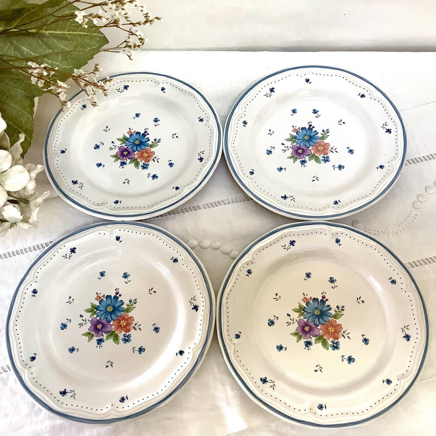 Assiettes à dessert x 4 vintage 80 provincial bouquet grès émaillé